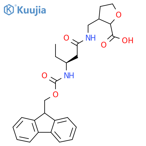 3-{(3S)-3-({(9H-fluoren-9-yl)methoxycarbonyl}amino)pentanamidomethyl}oxolane-2-carboxylic acid structure