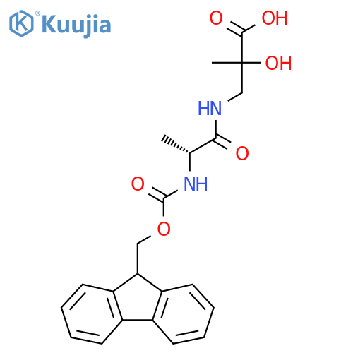 3-(2R)-2-({(9H-fluoren-9-yl)methoxycarbonyl}amino)propanamido-2-hydroxy-2-methylpropanoic acid structure