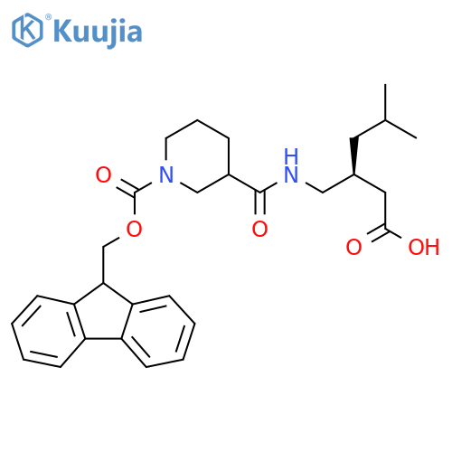 (3S)-3-{(1-{(9H-fluoren-9-yl)methoxycarbonyl}piperidin-3-yl)formamidomethyl}-5-methylhexanoic acid structure