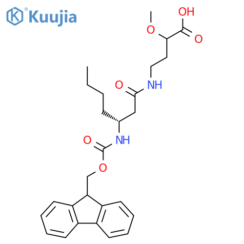 4-(3R)-3-({(9H-fluoren-9-yl)methoxycarbonyl}amino)heptanamido-2-methoxybutanoic acid structure