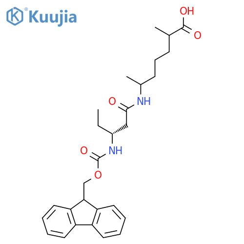 6-(3R)-3-({(9H-fluoren-9-yl)methoxycarbonyl}amino)pentanamido-2-methylheptanoic acid structure