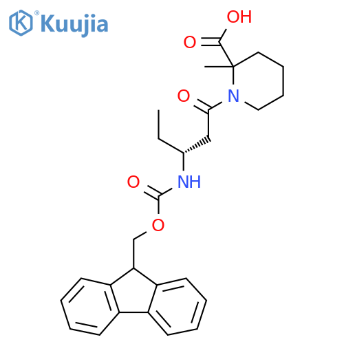 1-(3R)-3-({(9H-fluoren-9-yl)methoxycarbonyl}amino)pentanoyl-2-methylpiperidine-2-carboxylic acid structure