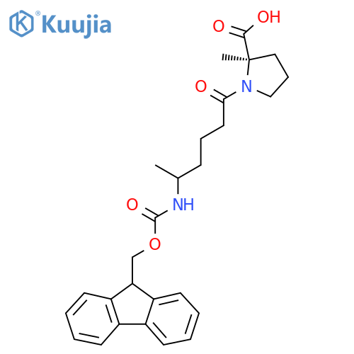 (2R)-1-5-({(9H-fluoren-9-yl)methoxycarbonyl}amino)hexanoyl-2-methylpyrrolidine-2-carboxylic acid structure