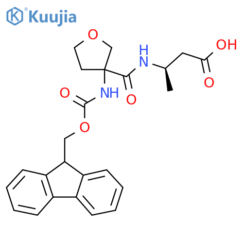 (3R)-3-{3-({(9H-fluoren-9-yl)methoxycarbonyl}amino)oxolan-3-ylformamido}butanoic acid structure