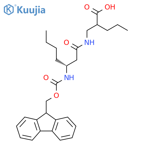 2-{(3R)-3-({(9H-fluoren-9-yl)methoxycarbonyl}amino)heptanamidomethyl}pentanoic acid structure