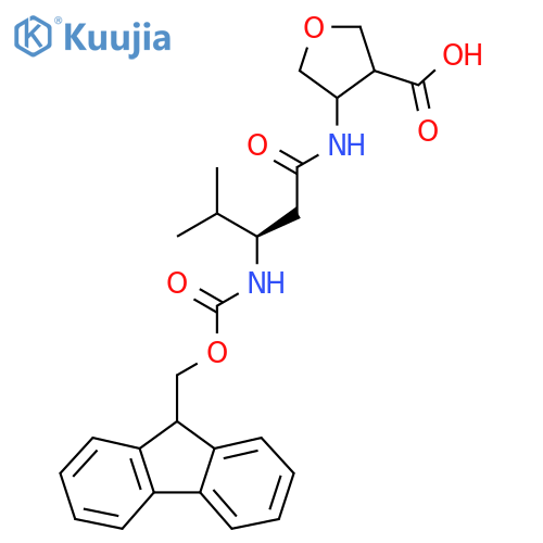 4-(3R)-3-({(9H-fluoren-9-yl)methoxycarbonyl}amino)-4-methylpentanamidooxolane-3-carboxylic acid structure