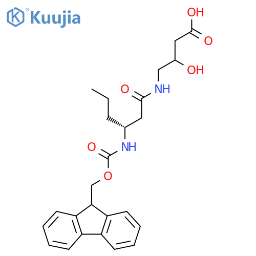 4-(3R)-3-({(9H-fluoren-9-yl)methoxycarbonyl}amino)hexanamido-3-hydroxybutanoic acid structure