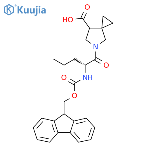 5-(2R)-2-({(9H-fluoren-9-yl)methoxycarbonyl}amino)pentanoyl-5-azaspiro2.4heptane-7-carboxylic acid structure