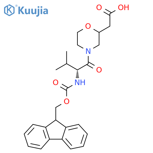 2-{4-(2R)-2-({(9H-fluoren-9-yl)methoxycarbonyl}amino)-3-methylbutanoylmorpholin-2-yl}acetic acid structure