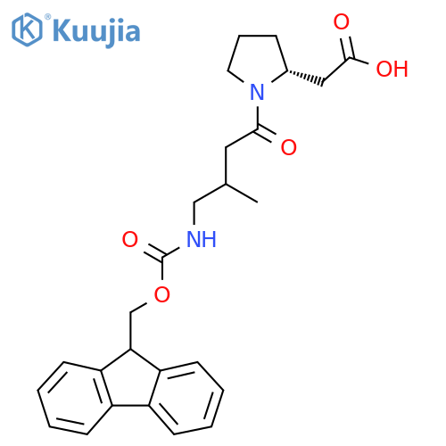 2-(2R)-1-4-({(9H-fluoren-9-yl)methoxycarbonyl}amino)-3-methylbutanoylpyrrolidin-2-ylacetic acid structure