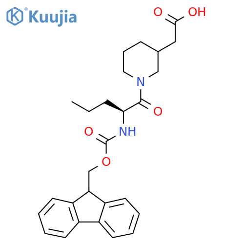 2-{1-(2S)-2-({(9H-fluoren-9-yl)methoxycarbonyl}amino)pentanoylpiperidin-3-yl}acetic acid structure