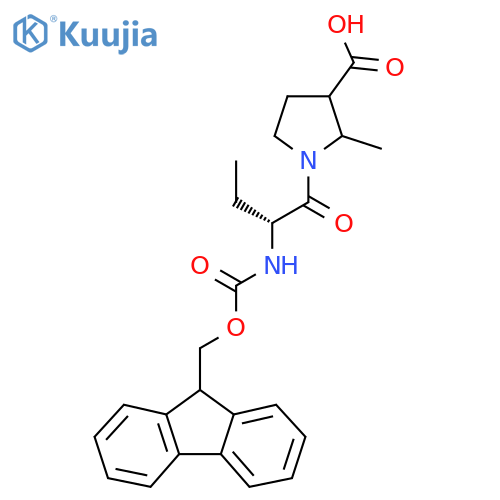 1-(2R)-2-({(9H-fluoren-9-yl)methoxycarbonyl}amino)butanoyl-2-methylpyrrolidine-3-carboxylic acid structure