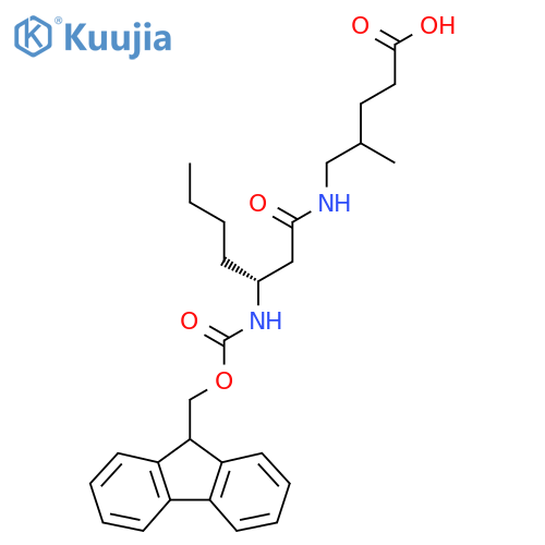 5-(3R)-3-({(9H-fluoren-9-yl)methoxycarbonyl}amino)heptanamido-4-methylpentanoic acid structure