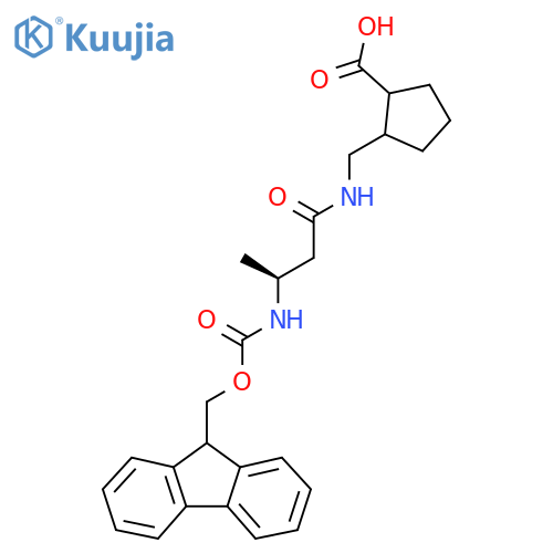 2-{(3S)-3-({(9H-fluoren-9-yl)methoxycarbonyl}amino)butanamidomethyl}cyclopentane-1-carboxylic acid structure