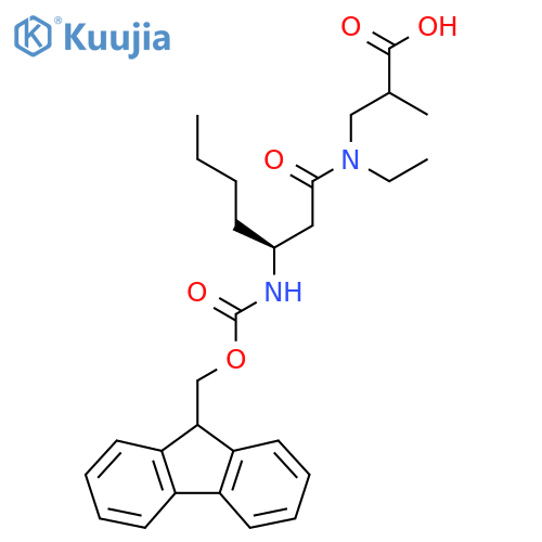 3-(3S)-N-ethyl-3-({(9H-fluoren-9-yl)methoxycarbonyl}amino)heptanamido-2-methylpropanoic acid structure