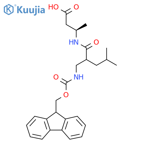 (3R)-3-{2-({(9H-fluoren-9-yl)methoxycarbonyl}amino)methyl-4-methylpentanamido}butanoic acid structure