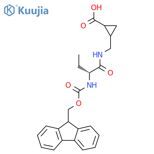 2-{(2R)-2-({(9H-fluoren-9-yl)methoxycarbonyl}amino)butanamidomethyl}cyclopropane-1-carboxylic acid structure