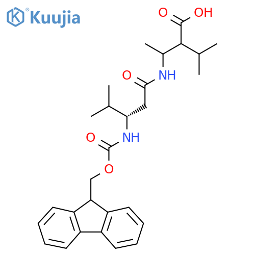 3-(3S)-3-({(9H-fluoren-9-yl)methoxycarbonyl}amino)-4-methylpentanamido-2-(propan-2-yl)butanoic acid structure