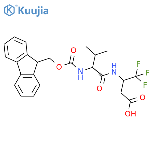 3-(2R)-2-({(9H-fluoren-9-yl)methoxycarbonyl}amino)-3-methylbutanamido-4,4,4-trifluorobutanoic acid structure