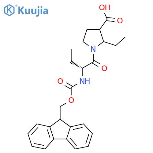 2-ethyl-1-(2R)-2-({(9H-fluoren-9-yl)methoxycarbonyl}amino)butanoylpyrrolidine-3-carboxylic acid structure