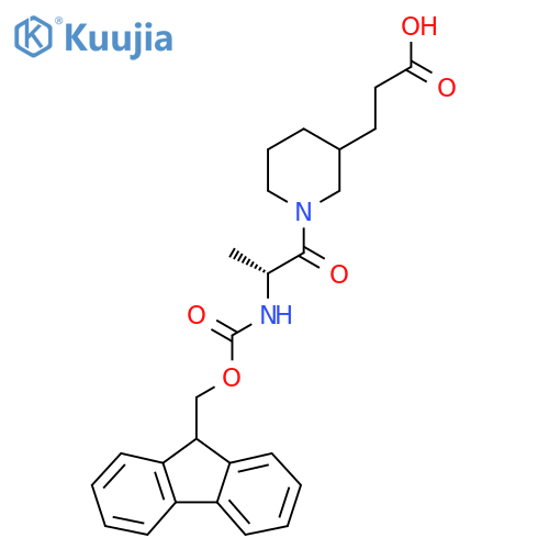 3-{1-(2R)-2-({(9H-fluoren-9-yl)methoxycarbonyl}amino)propanoylpiperidin-3-yl}propanoic acid structure