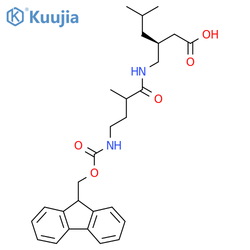 (3S)-3-{4-({(9H-fluoren-9-yl)methoxycarbonyl}amino)-2-methylbutanamidomethyl}-5-methylhexanoic acid structure