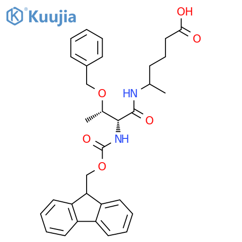 5-(2R,3S)-3-(benzyloxy)-2-({(9H-fluoren-9-yl)methoxycarbonyl}amino)butanamidohexanoic acid structure