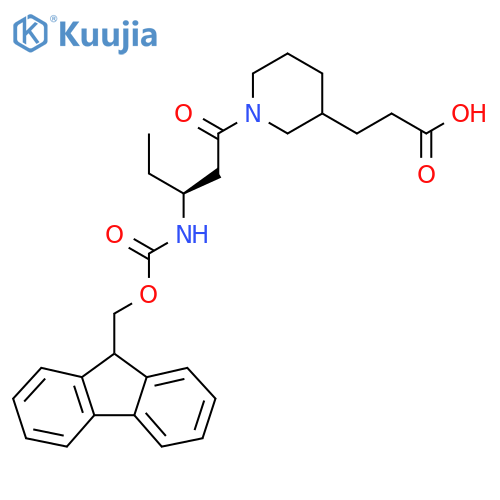 3-{1-(3S)-3-({(9H-fluoren-9-yl)methoxycarbonyl}amino)pentanoylpiperidin-3-yl}propanoic acid structure