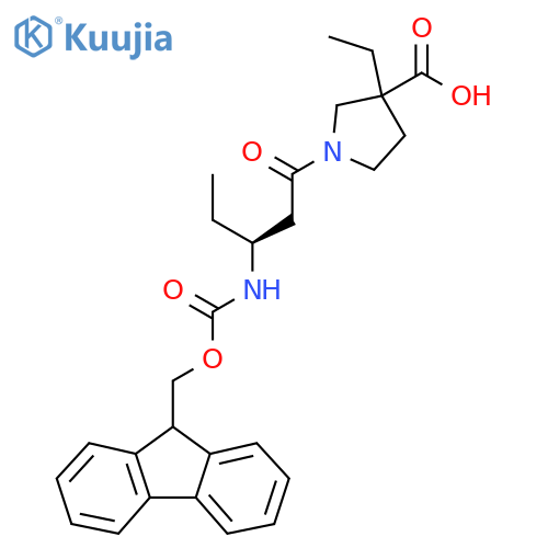 3-ethyl-1-(3S)-3-({(9H-fluoren-9-yl)methoxycarbonyl}amino)pentanoylpyrrolidine-3-carboxylic acid structure