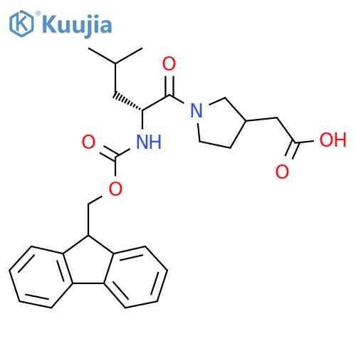 2-{1-(2R)-2-({(9H-fluoren-9-yl)methoxycarbonyl}amino)-4-methylpentanoylpyrrolidin-3-yl}acetic acid structure