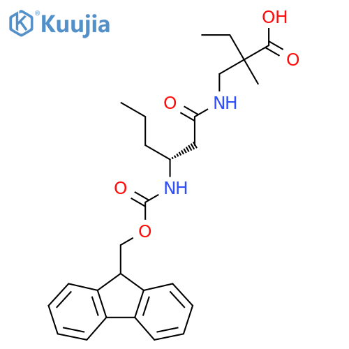 2-{(3R)-3-({(9H-fluoren-9-yl)methoxycarbonyl}amino)hexanamidomethyl}-2-methylbutanoic acid structure