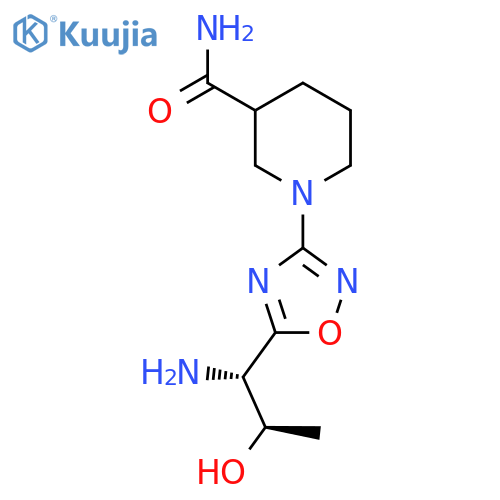 1-{5-(1S,2R)-1-amino-2-hydroxypropyl-1,2,4-oxadiazol-3-yl}piperidine-3-carboxamide structure