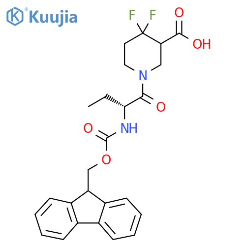 1-(2R)-2-({(9H-fluoren-9-yl)methoxycarbonyl}amino)butanoyl-4,4-difluoropiperidine-3-carboxylic acid structure