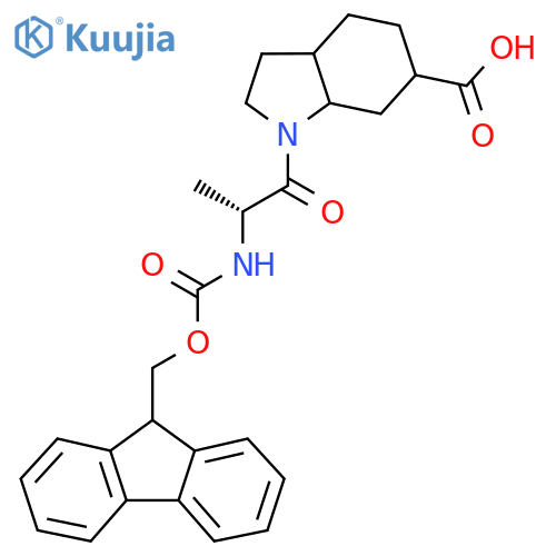 1-(2R)-2-({(9H-fluoren-9-yl)methoxycarbonyl}amino)propanoyl-octahydro-1H-indole-6-carboxylic acid structure