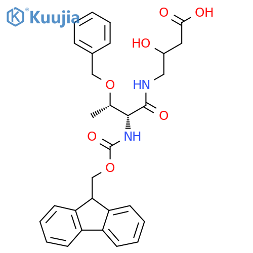 4-(2R,3S)-3-(benzyloxy)-2-({(9H-fluoren-9-yl)methoxycarbonyl}amino)butanamido-3-hydroxybutanoic acid structure