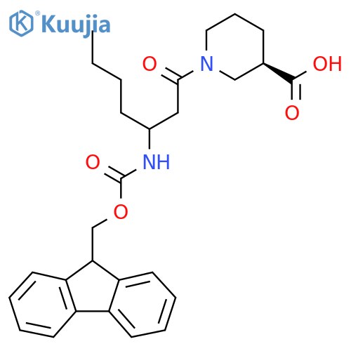 (3R)-1-3-({(9H-fluoren-9-yl)methoxycarbonyl}amino)heptanoylpiperidine-3-carboxylic acid structure