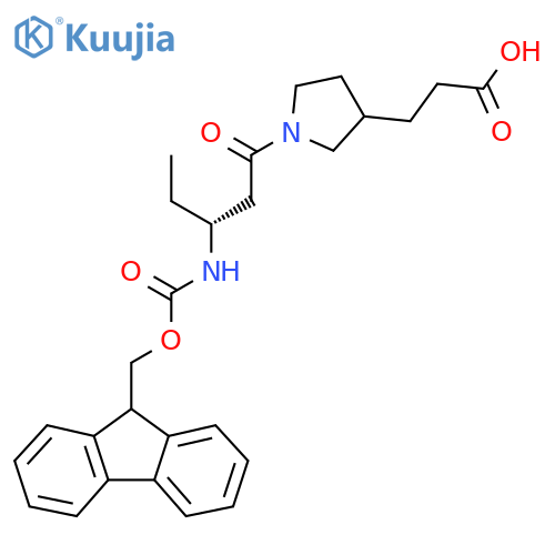 3-{1-(3R)-3-({(9H-fluoren-9-yl)methoxycarbonyl}amino)pentanoylpyrrolidin-3-yl}propanoic acid structure