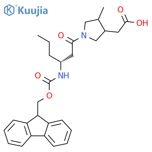 2-{1-(3R)-3-({(9H-fluoren-9-yl)methoxycarbonyl}amino)hexanoyl-4-methylpyrrolidin-3-yl}acetic acid structure