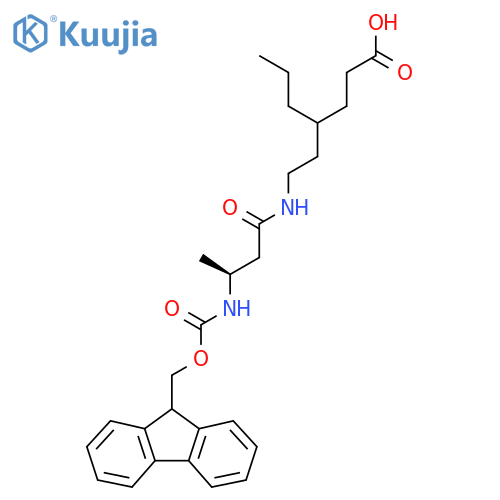 4-{2-(3S)-3-({(9H-fluoren-9-yl)methoxycarbonyl}amino)butanamidoethyl}heptanoic acid structure