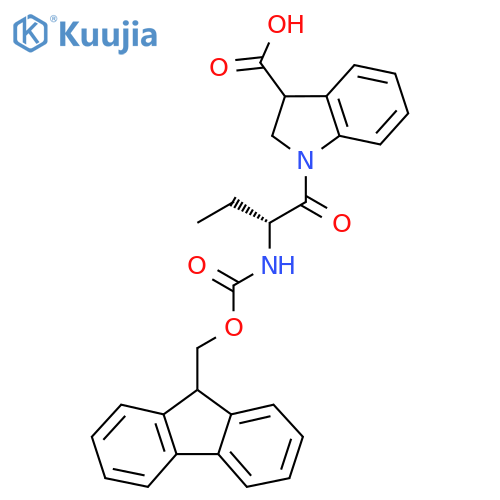 1-(2R)-2-({(9H-fluoren-9-yl)methoxycarbonyl}amino)butanoyl-2,3-dihydro-1H-indole-3-carboxylic acid structure