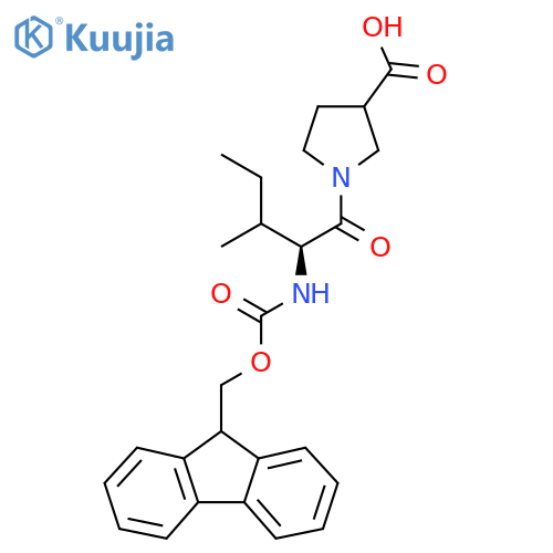1-(2S)-2-({(9H-fluoren-9-yl)methoxycarbonyl}amino)-3-methylpentanoylpyrrolidine-3-carboxylic acid structure