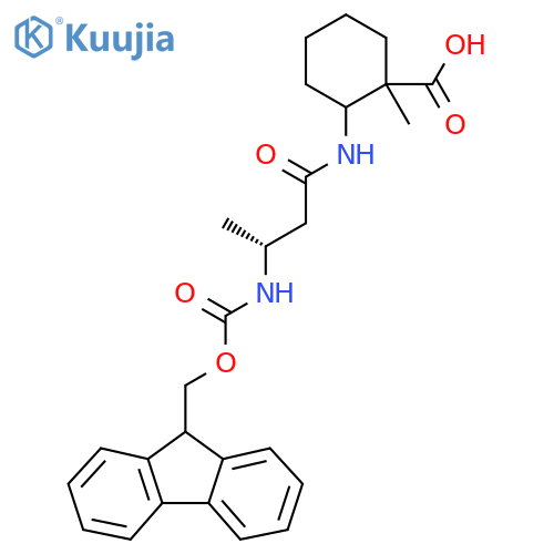 2-(3R)-3-({(9H-fluoren-9-yl)methoxycarbonyl}amino)butanamido-1-methylcyclohexane-1-carboxylic acid structure