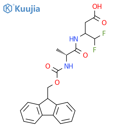 3-(2R)-2-({(9H-fluoren-9-yl)methoxycarbonyl}amino)propanamido-4,4-difluorobutanoic acid structure