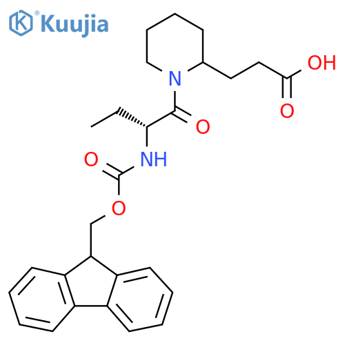 3-{1-(2R)-2-({(9H-fluoren-9-yl)methoxycarbonyl}amino)butanoylpiperidin-2-yl}propanoic acid structure