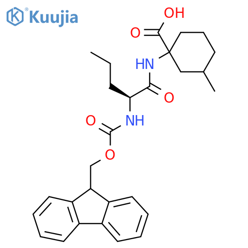 1-(2S)-2-({(9H-fluoren-9-yl)methoxycarbonyl}amino)pentanamido-3-methylcyclohexane-1-carboxylic acid structure