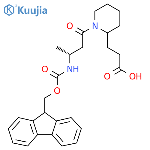 3-{1-(3R)-3-({(9H-fluoren-9-yl)methoxycarbonyl}amino)butanoylpiperidin-2-yl}propanoic acid structure