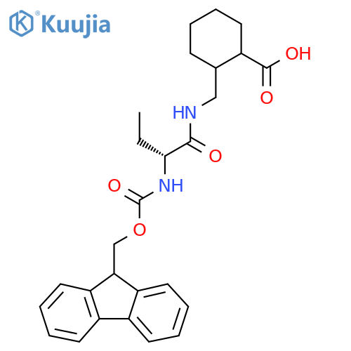 2-{(2R)-2-({(9H-fluoren-9-yl)methoxycarbonyl}amino)butanamidomethyl}cyclohexane-1-carboxylic acid structure