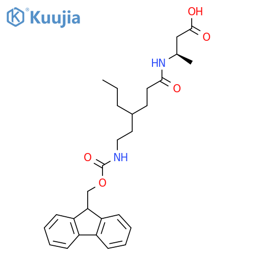 (3R)-3-{4-2-({(9H-fluoren-9-yl)methoxycarbonyl}amino)ethylheptanamido}butanoic acid structure