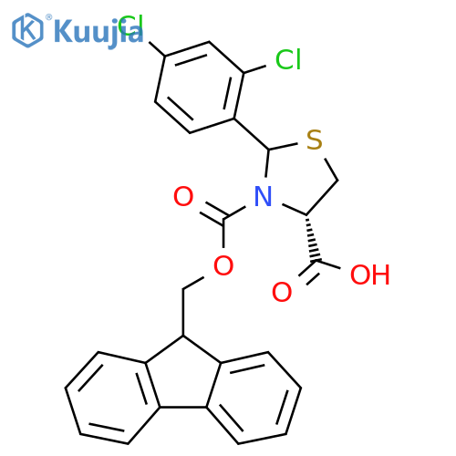 (4S)-2-(2,4-dichlorophenyl)-3-{(9H-fluoren-9-yl)methoxycarbonyl}-1,3-thiazolidine-4-carboxylic acid structure