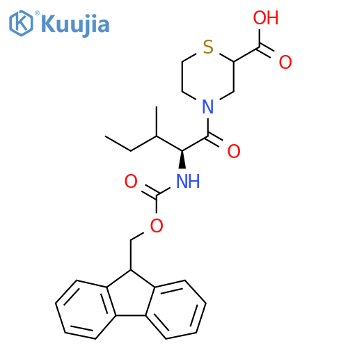 4-(2S)-2-({(9H-fluoren-9-yl)methoxycarbonyl}amino)-3-methylpentanoylthiomorpholine-2-carboxylic acid structure